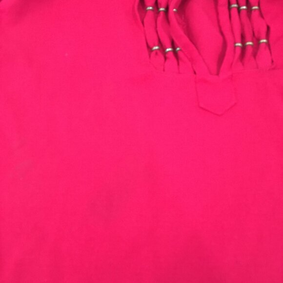 DVF DIANE VON FURSTENBERG Dark Red Bronze Hardware Keyhole 100% Silk Shirt - Picture 11 of 12